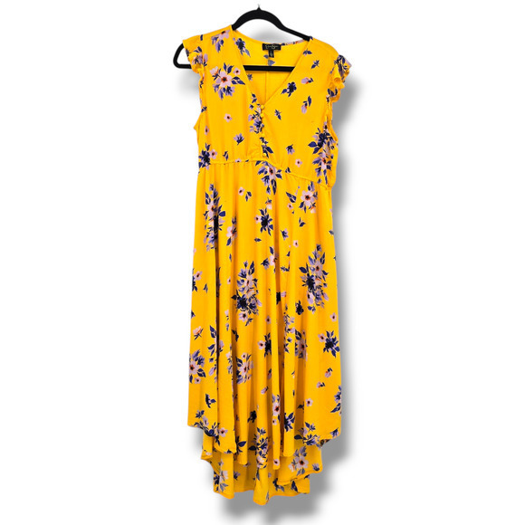 Jessica Simpson Women's Floral Flutter Cap Sleeve Maxi‎ Dress Yellow Size Large - Picture 1 of 10